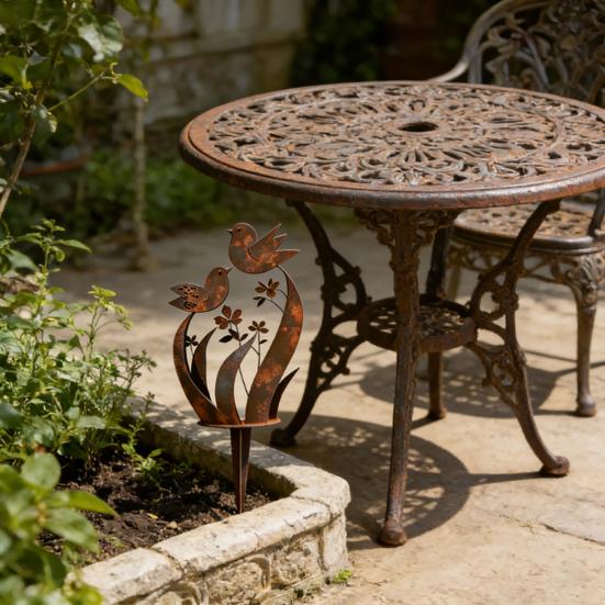 Yousheng Bird Wildflower Metal Garden Stake Decoration Weather-proof Outdoor Yard Lawn Patio Pathway Rusty Iron Floral Bird Stake Ornament
