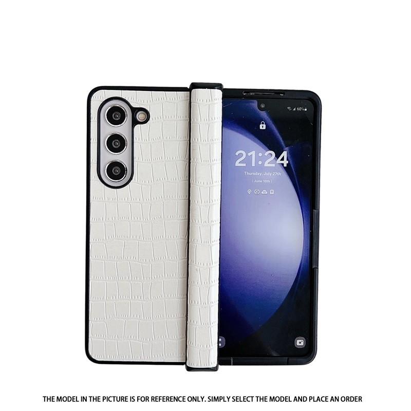Leather Crocodile Pattern Texture Flip Case For Samsung Galaxy Z Fold6 Fold5 Fold4 Fold3 Hinge Style Back Cover Anti Drop Protector Shell