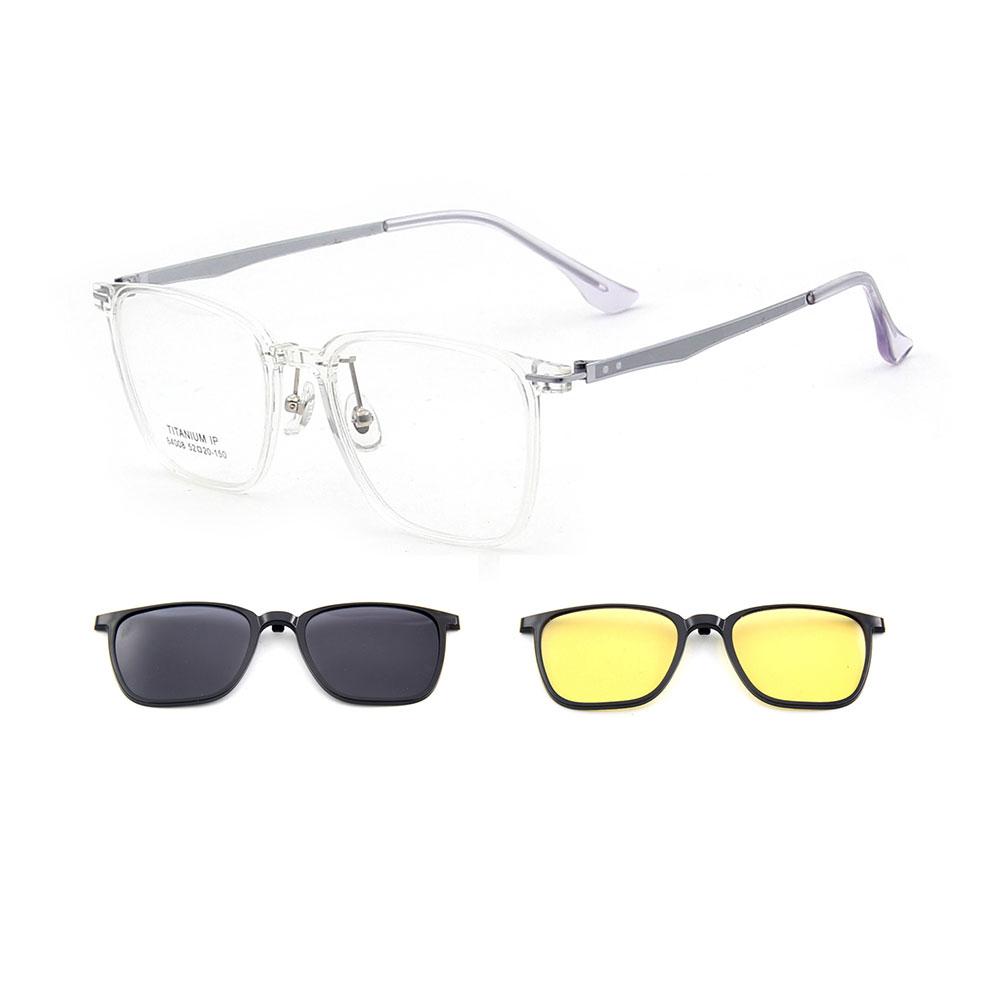 

3-in-1 Square Ultralight TR90 Men s Polarized Clip-On Sunglasses & Night Vision Titanium Legs Glasses Frames for Driving 84008