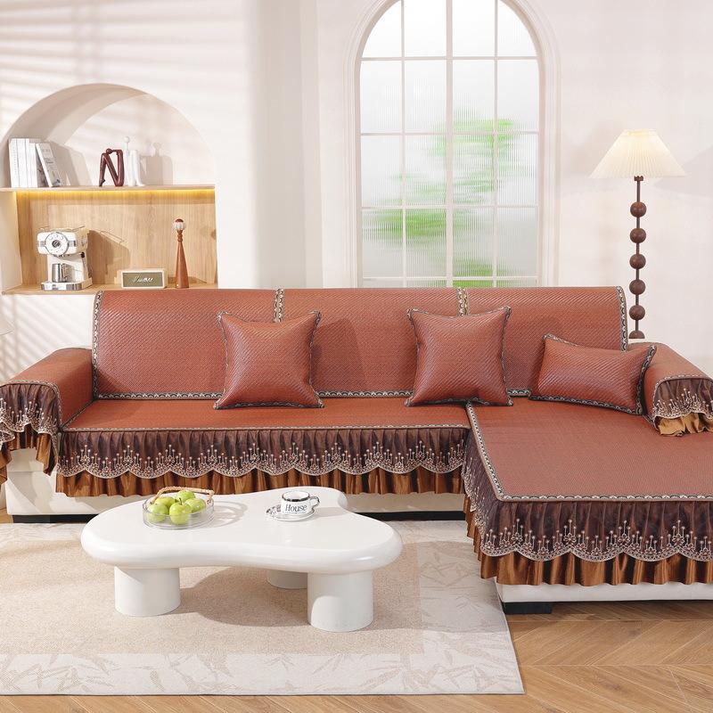 Summer Bingteng Mat Sofa Cushion Household Living Room Non-Slip Beautiful Lace Solid Color Full Cover Sofa Towel Cover