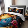3pcs Celestial Sun Moon Floral Bedding Duvet Cover Set Bohemian Sun Moon Bedding Set Bohemian Themed Bed Quilt Set Starry Night