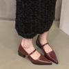 Spring New Coarse Heel Shoes Women's Fashion Pointed Shallow Mouth with Waterproof Non-slip Low-top Shoes