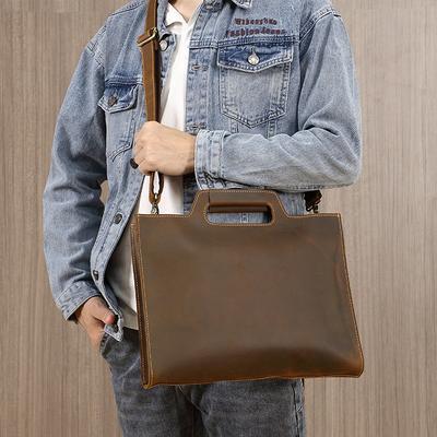 Men's Genuine Leather Handbag, Top Layer Cowhide Briefcase, Yellow Ox Crazy Horse Retro Minimalist Crossbody Bag, Computer Bag