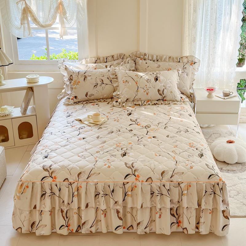 1pc Thicken Bed Skirt Floral Style Bed Linen Double Layered Lace Bed Cover Home Bedspread faldones de cama (No Pillowcase)