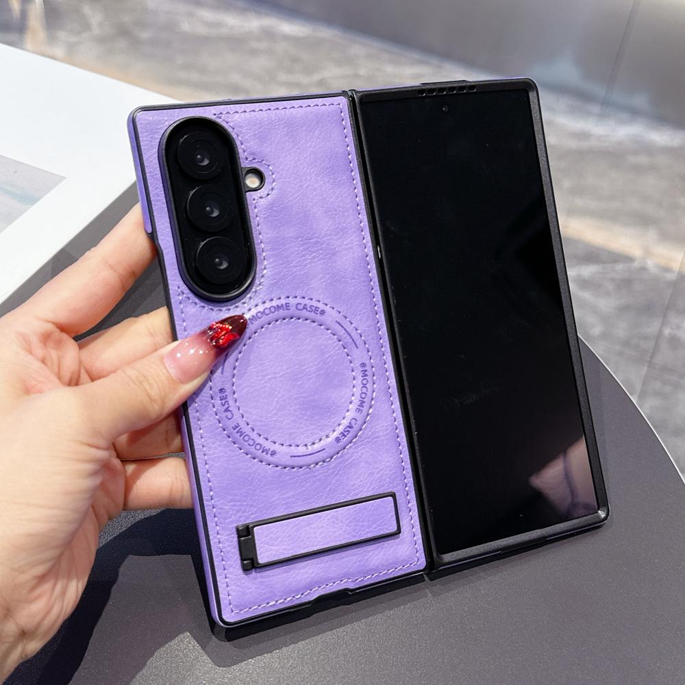 KEYSION Luxus PU Leder Magnetische Hülle für MagSafe für Samsung Galaxy Z Fold 7 5G Ständer Kabelloses Laden Handy Rückseite