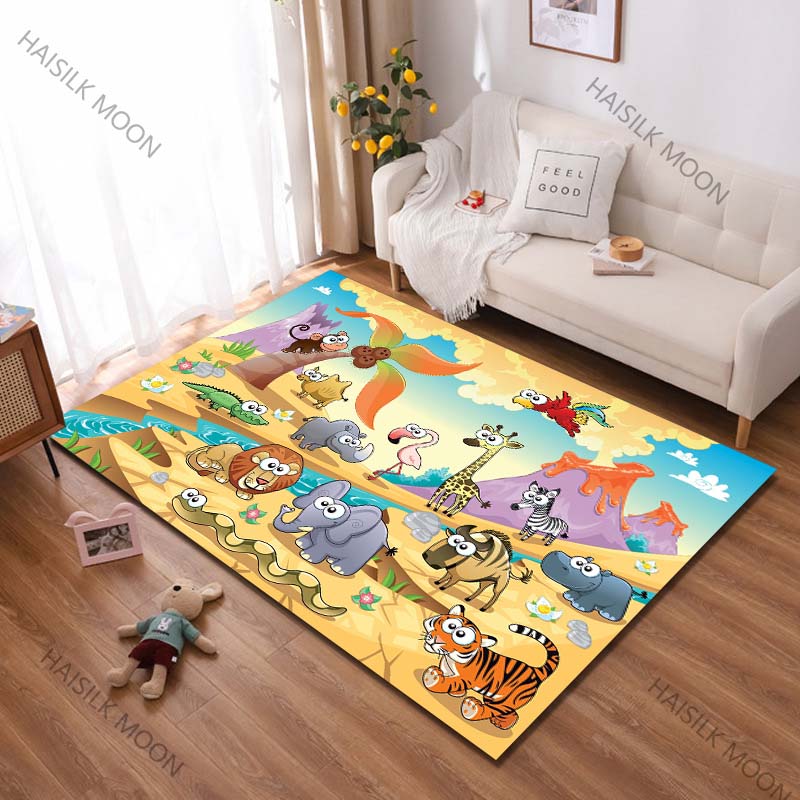 1PC Cartoon Zoo Printing Carpet Rug for Living Room Bedroom Sofa Doormat Decor Kids Play Home Area Rug Non-slip Floor Mat Gift