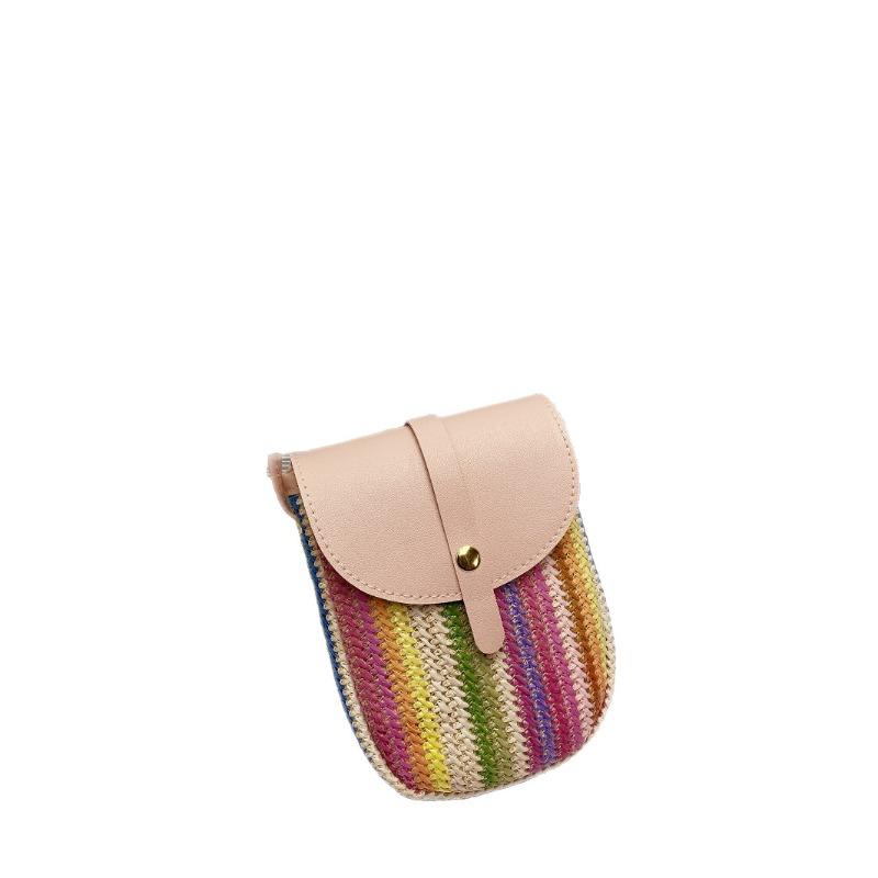 Straw Mobile Phone Bag Women's New Trendy Niche Design Woven Rainbow Strip Versatile Shoulder Bag Crossbody Women's Bag