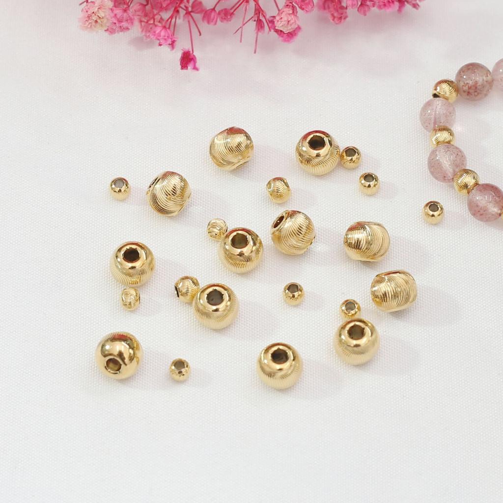 100pcs Non-Fading 24K Vacuum Gold Flash Cat Eye Batch Flower Round Bead Diy Handmade Material Beaded Loose Bead Spacer Bead Gold Bean Accessories