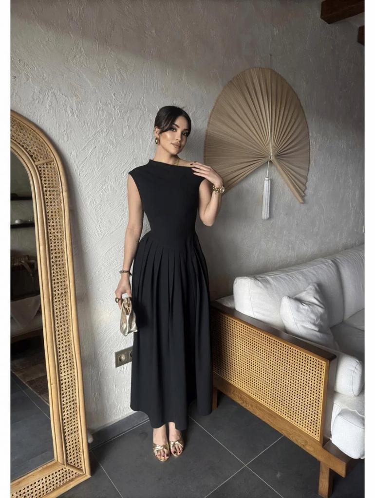 Summer Asymmetrical Neck Short Sleeve Ruched Dress for Women