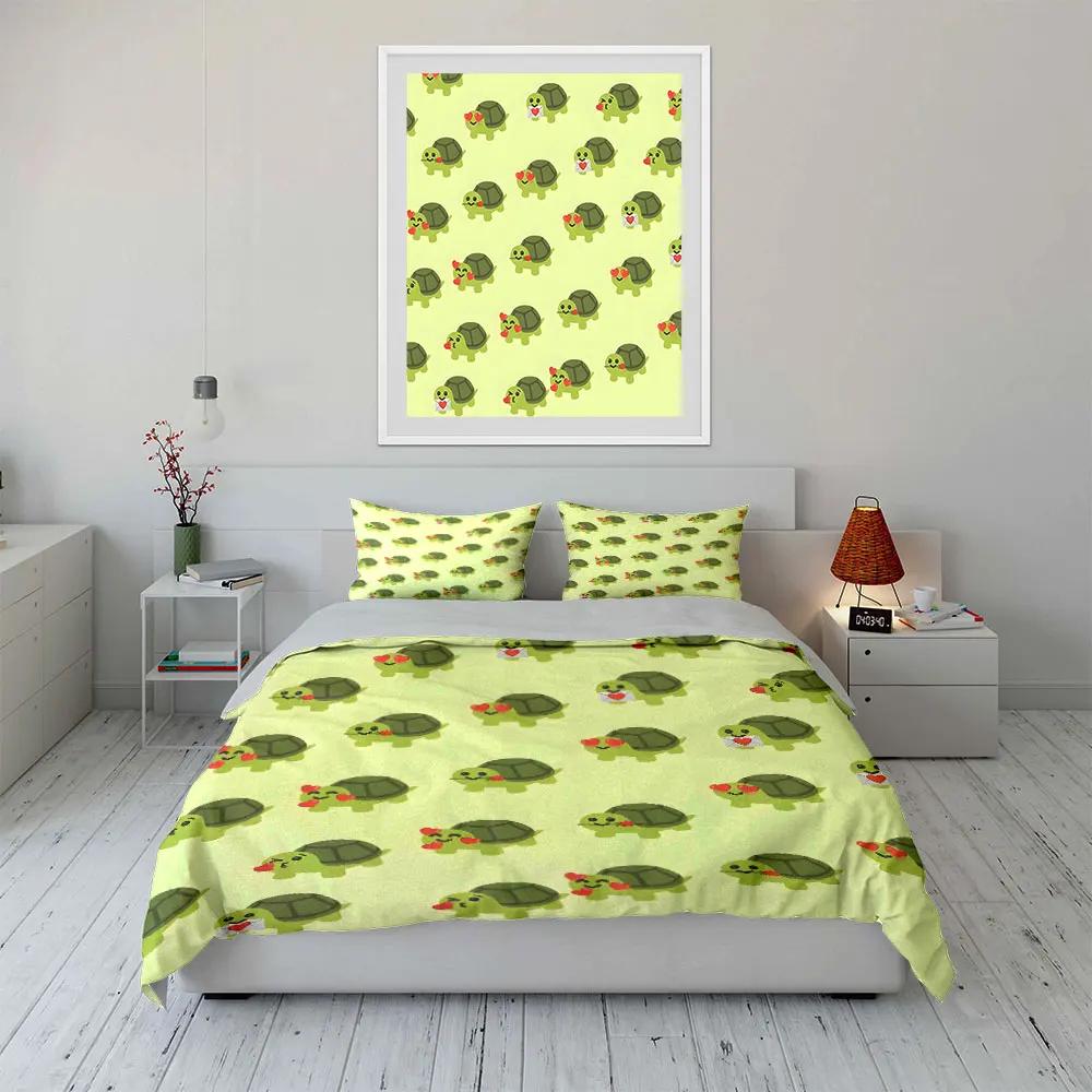 Cute Turtles Pattern Three-Piece Set Soft Comfortable Duvet Cover Bedding Set Included 1*Duvet Cover & 2*Pillowcases gift