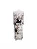 Elegant Plus Size Long Sleeve Printed Dress with Pockets and High Waist Hem