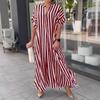 In stock, European and American women's clothing fashion trend split-ended loose casual striped dress