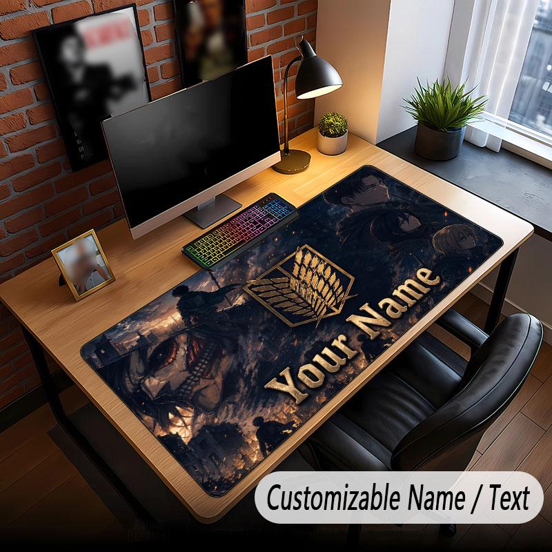 Alfombrilla de ratón extendida con nombre personalizado, alfombrilla de escritorio para juegos Attack on Titan para decoración de escritorio de oficina en casa