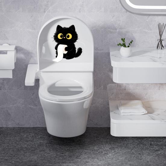 Klebe-WC-Sticker, Wandaufkleber mit schwarzem Katzenmotiv, Wasserdichter Dekorationsaufkleber ohne Kleberückstände, Einfach anzubringen und zu entfernen, Badezimmerdekoration