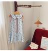 French Cherry Print Dolls Collar Lace Summer Pinafore Dress for Girls