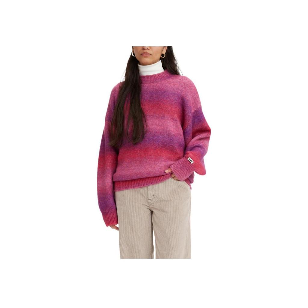 Levis FW22 Solid Striped Long Sleeve Crew Neck Knit Sweater Women Sweater Rose A3240-0006