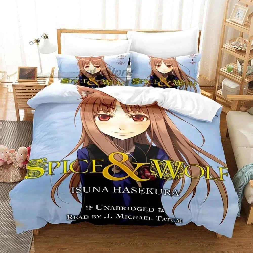 

3D Anime Spice and Wolf Bedding Set Single Twin Printed With Pillowcase Bed Duvet Cover Soft Single Double Queen Super King Size EU Single(135*200cm)3pcs