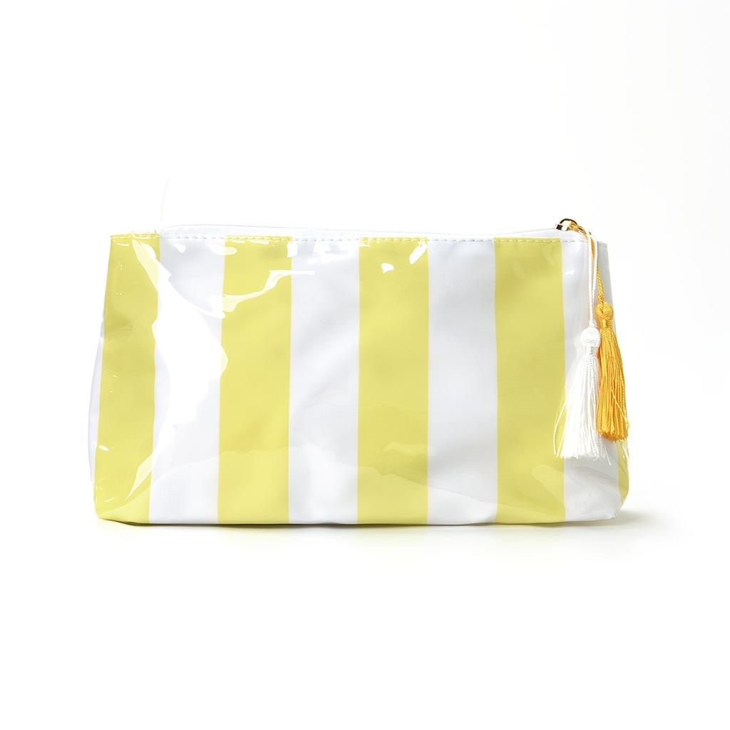 Pink White Striped Waterproof Makeup Bag With Two-Tone Tassel Zipper Pull