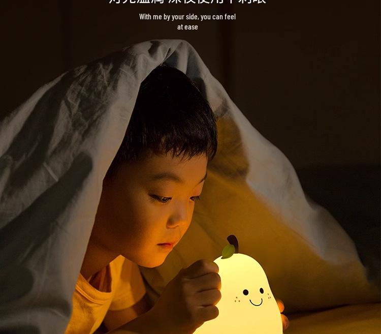 Pat Pat Silicone Pear Night Light - Cute Eye Protection Sleep Companion for Girls
