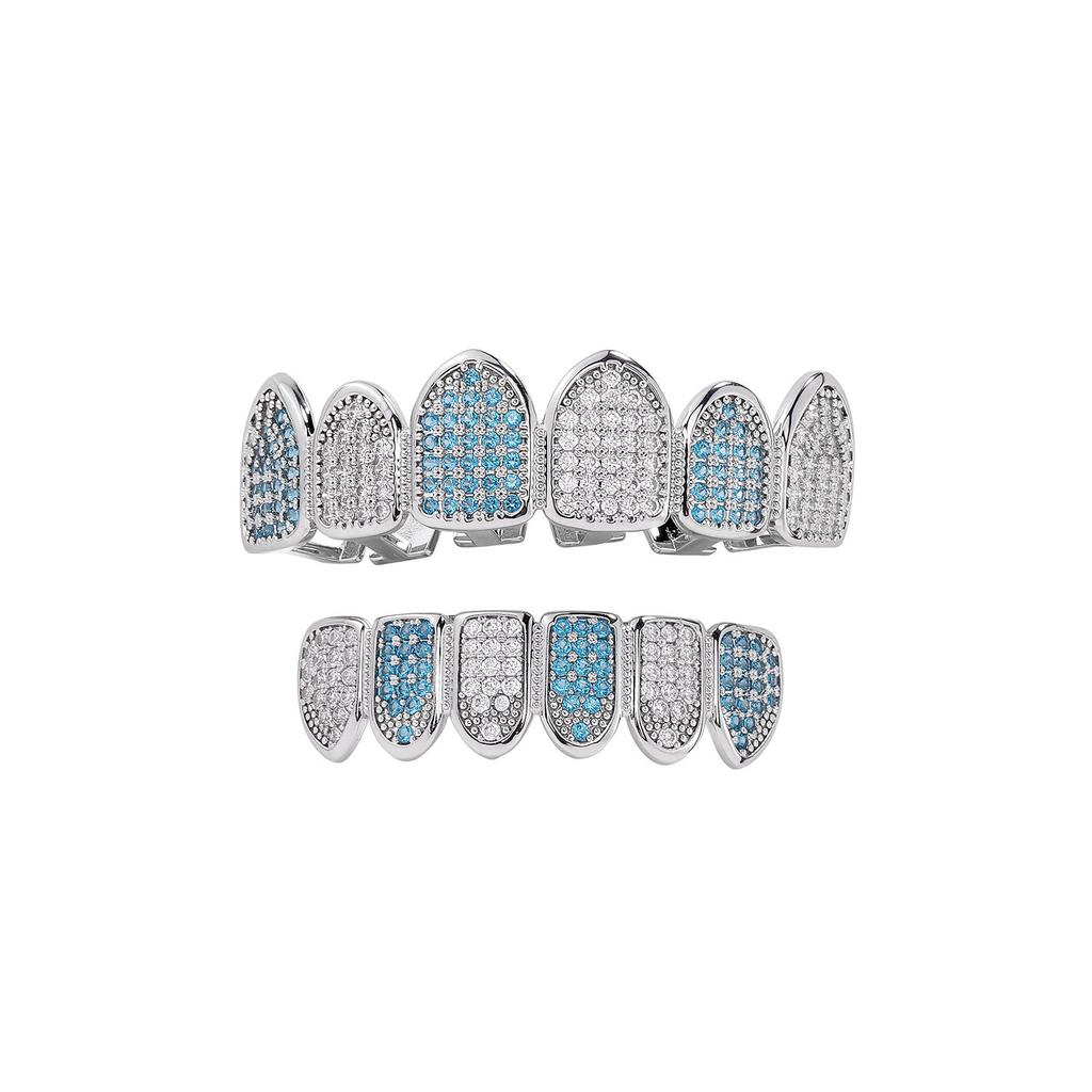 Hiphop Grillz Fashion Blue Body Jewelry Man Trendy Gold / Silver Copper With Zirconia Punk Dental Grillz