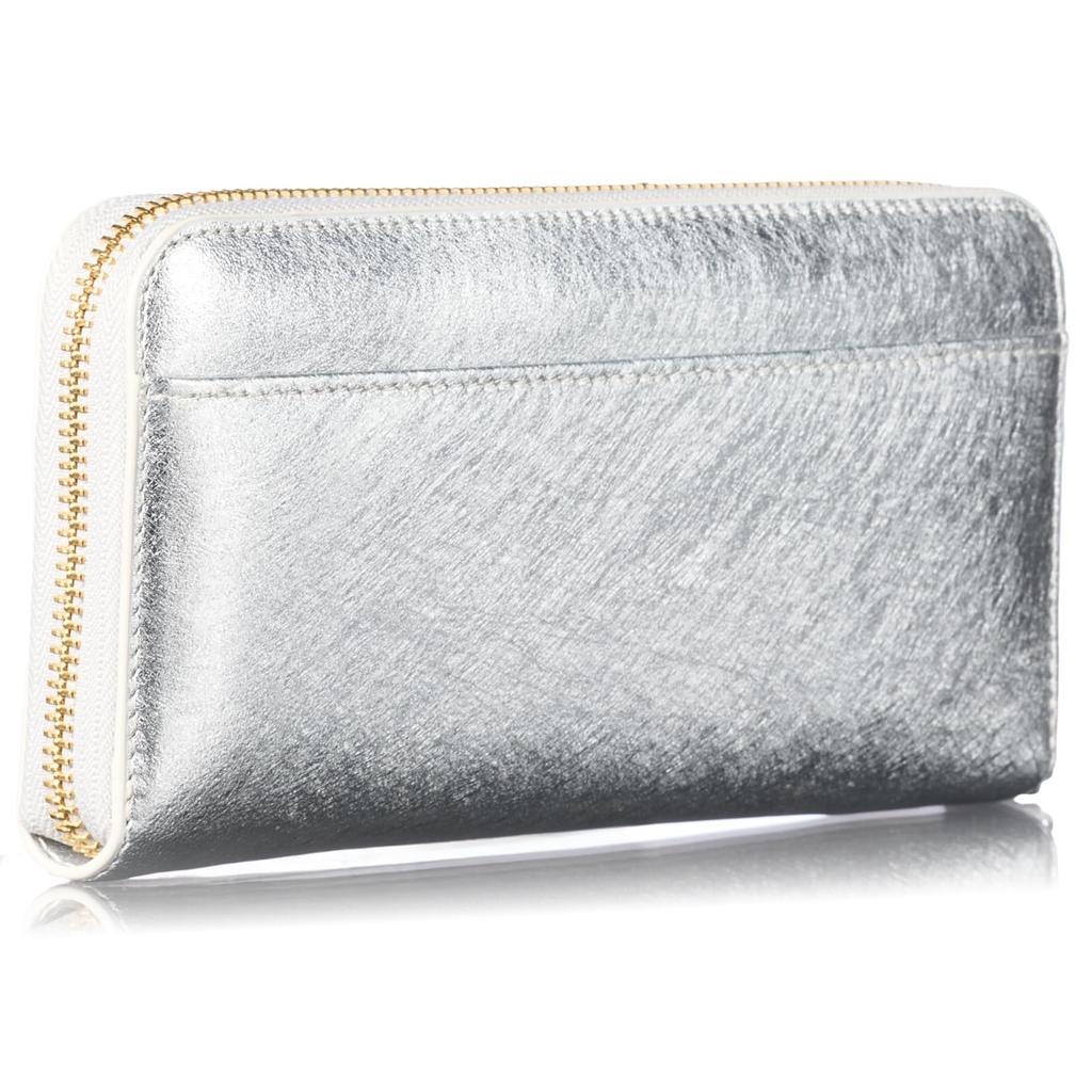 [VOICE] Align Graffiti Italian-Made Cowhide Leather Women's Vertical Card Slots Round Zipper Long Wallet, Gift Boxed, Silver