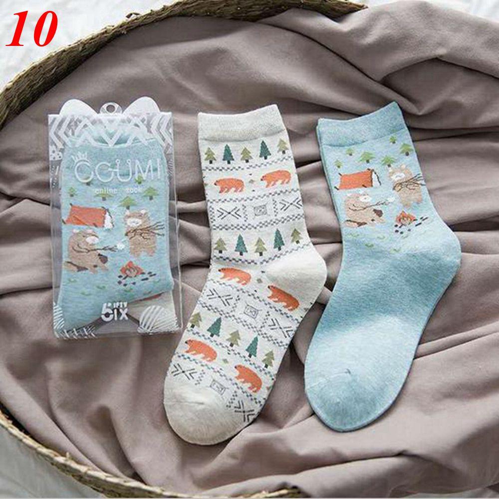 2Pairs Women Cute Casual Creative Hosiery Cotton Lovers Socks Cartoon Printed