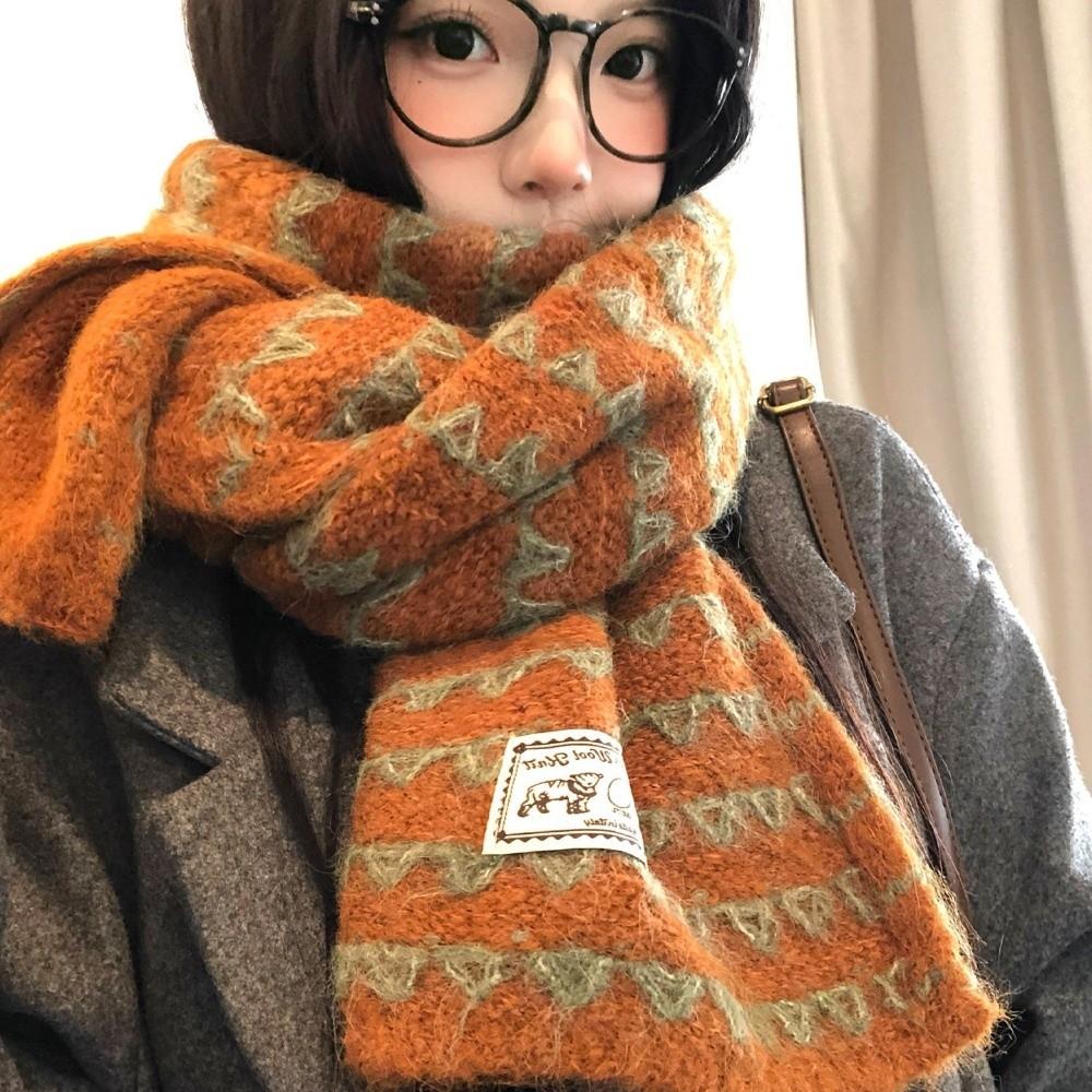 Korean Style Pumpkin Color Knitted Scarf 170cm x 25cm Fall Winter Neck Warmer For Women