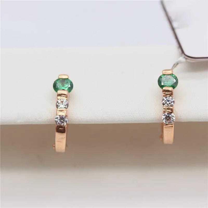 585 Purple Gold Single Row Green Gemstone earrings for women Sweet and small Plated 14K Rose Gold Round Crystal Earings Jewelry