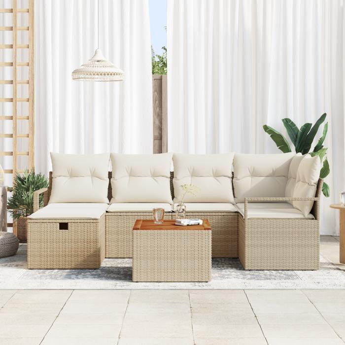 vidaXL 7-Piece Garden Sofa Set with Beige Cushions Poly Rattan, vidaXL 2-Seater Garden Sofa 3360872