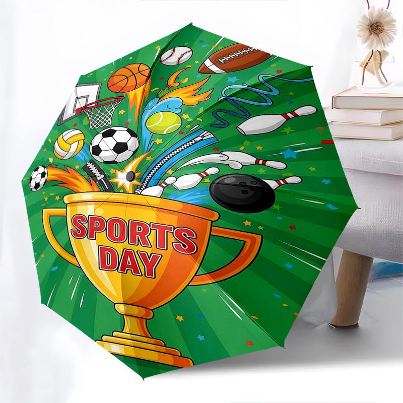 

1pc Sports Day Automatic Opening/Closing Umbrella, Portable Tri-Fold Design with 8 Iron Ribs, Outdoor, Ideal Gift for Fans & Travelers.X065