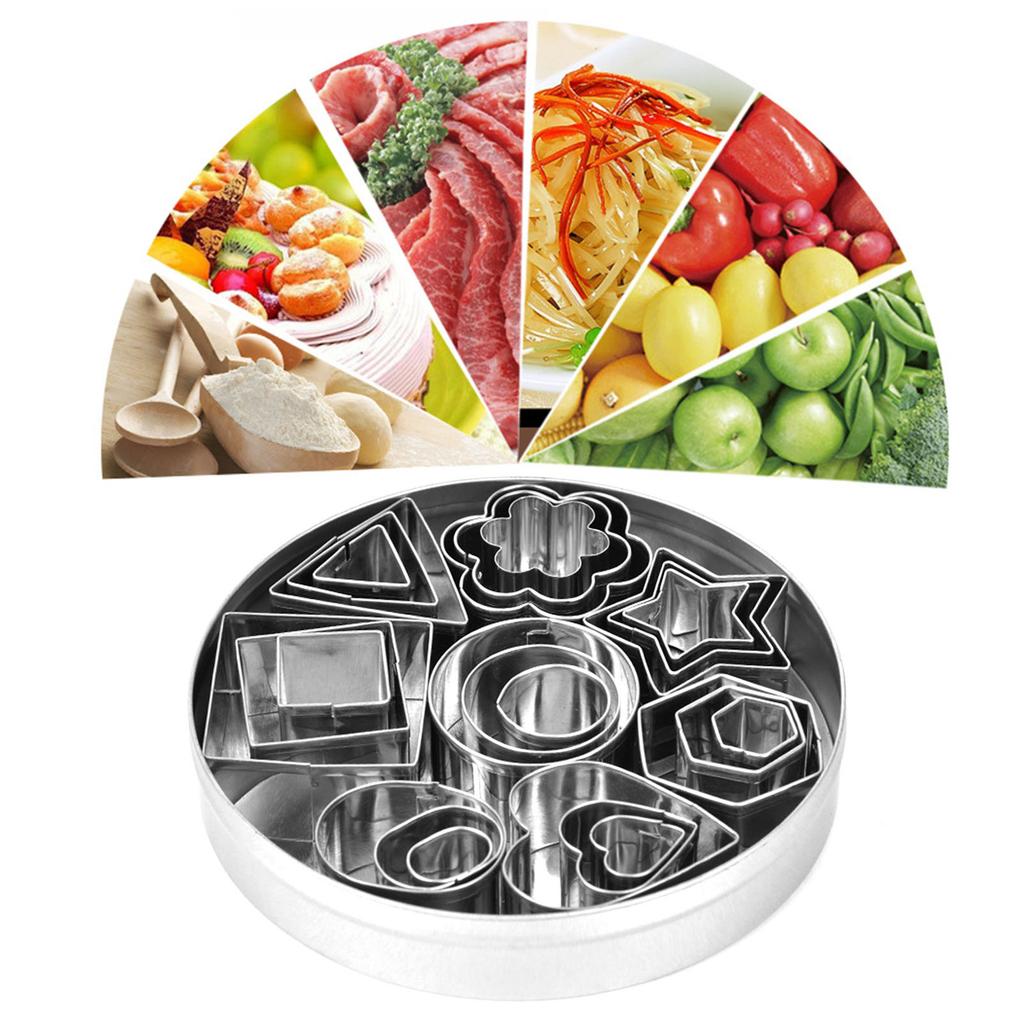 24Pcs Cookie Cutter Stainless Steel Round Heart Star Flower Triangle Hexagonal Shape Biscuit Baking Mold Cutter