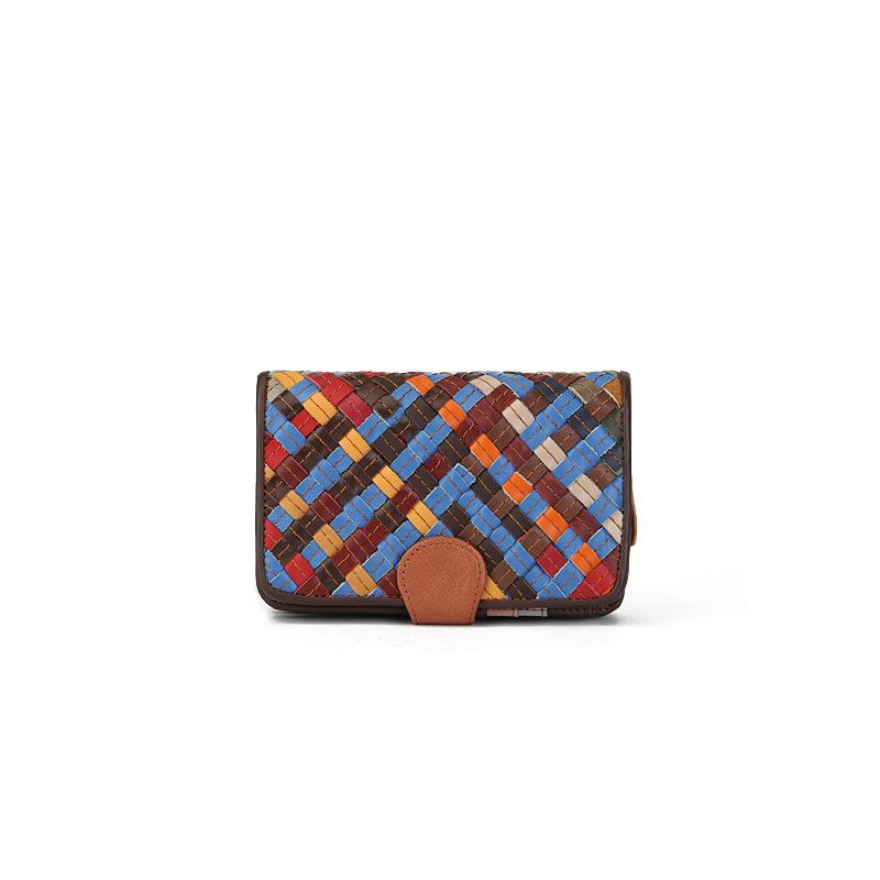 Pravá kůže Tkaná Barevně blokovaná Krátká peněženka Velkokapacitní Více slotů Skládací Taška s přezkou