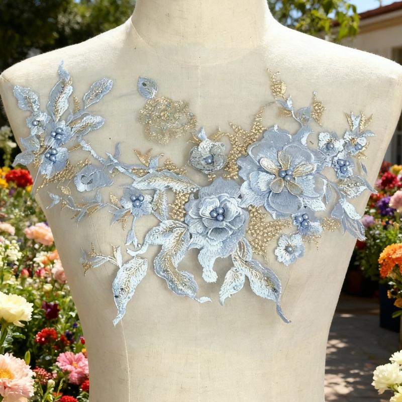 Embroidered Sequins Flower Applique Patches for Clothing Bags Handcraft Decoration Polyester Materials