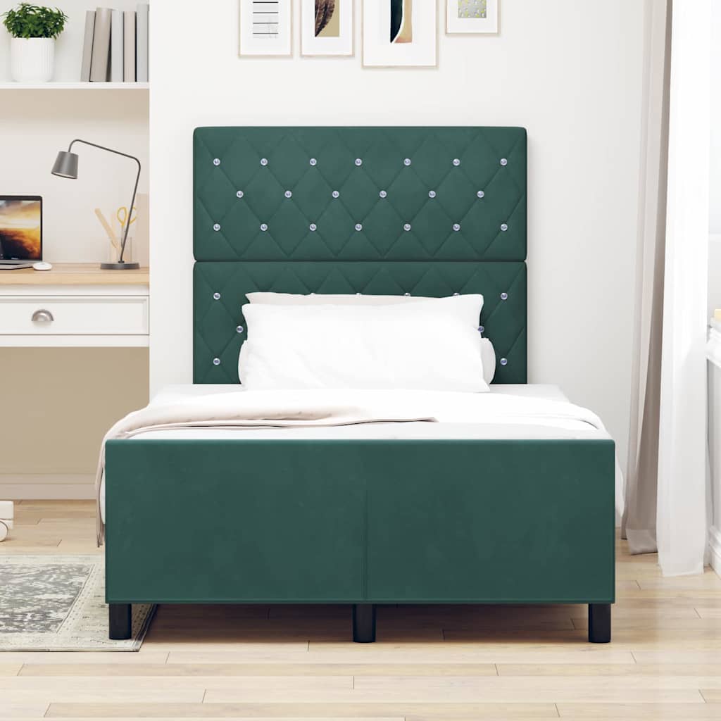 Box Spring Bed with Headboard Dark Green 120 x 200 cm Velvet
