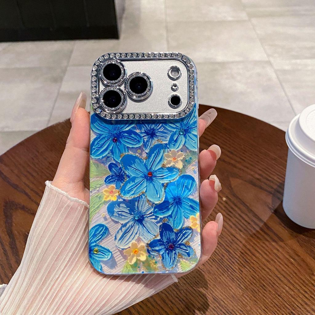Blaues Kirschblüten-Bohrdesign Handyhülle für Apple 15/16/17Pro/ProMax - Stoßfeste Epoxidharz-Oberfläche