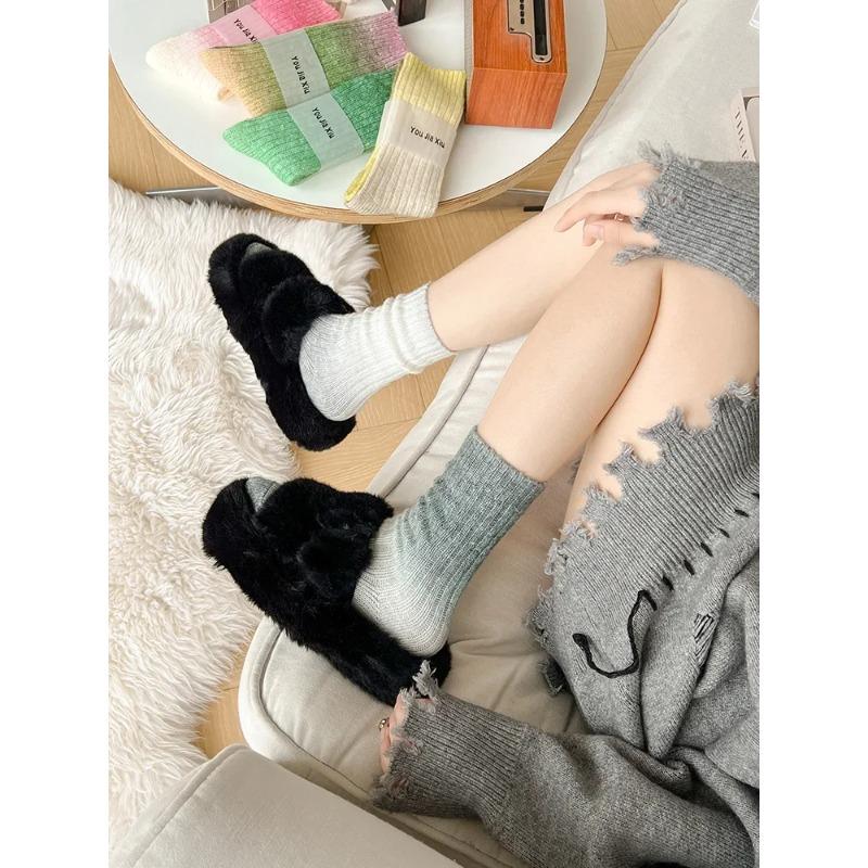 Winter Thick Warm Long Socks Gradient Wool Socks Women Thermal Floor Sleeping Socks Gift Autumn