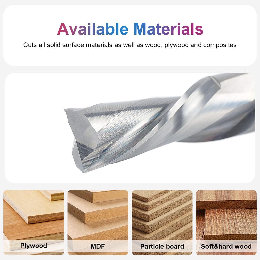 SpeTool Spiral Downdcut Router Bits with 1/2 Inch Shank, 1/2 Inch Cutting Diameter Solid Carbide CNC End Mill for Wood Carving, Plunge Cut