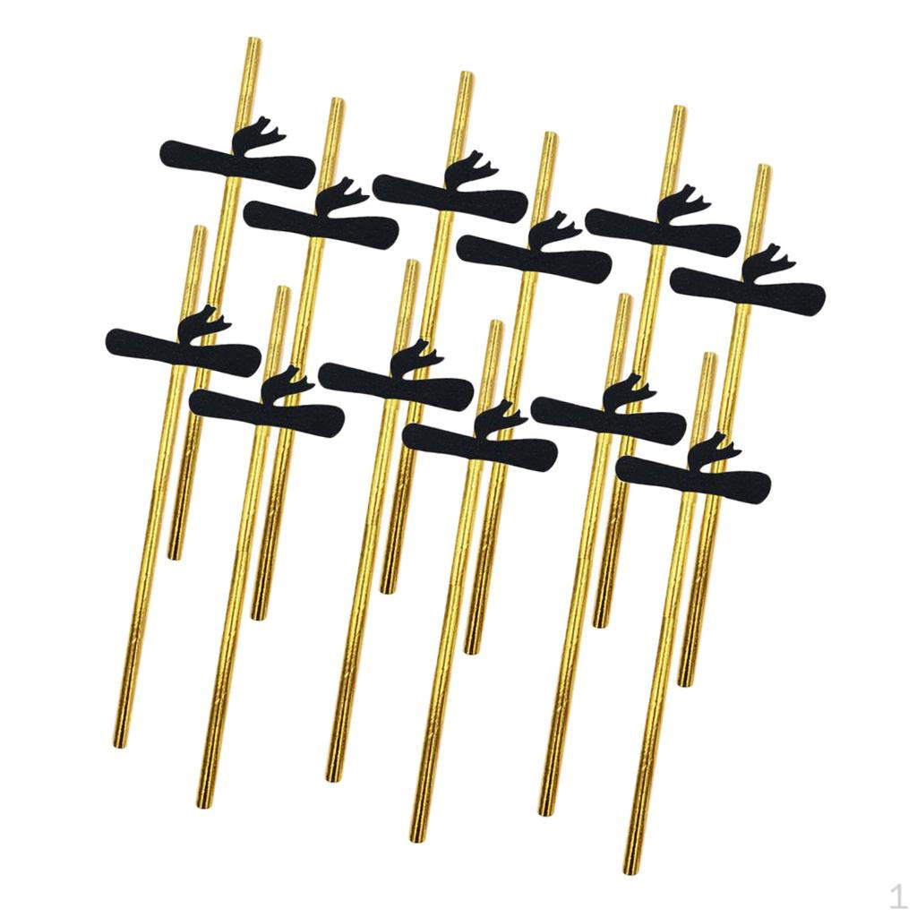 

12 Pack Graduation Themed Striped Paper Straws Disposable Drinking Straw Party Tableware Supplies A
