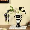 Ceramic Vase Abstract Geometric Fringe Wavy Handle Flower Vase Ceramic Handicraft Floral Arrangement Accessories Home Decoration