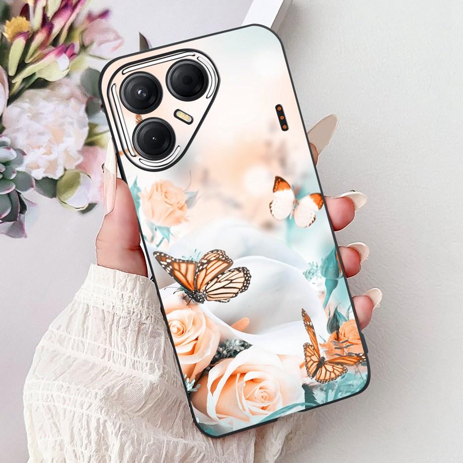 Black Silicone Cover For Tecno Pova 7 4G 5G / Pova 7 Pro Pova7 Ultra Neo Funda Cat Flower Dragon Design Bumper Soft Capa