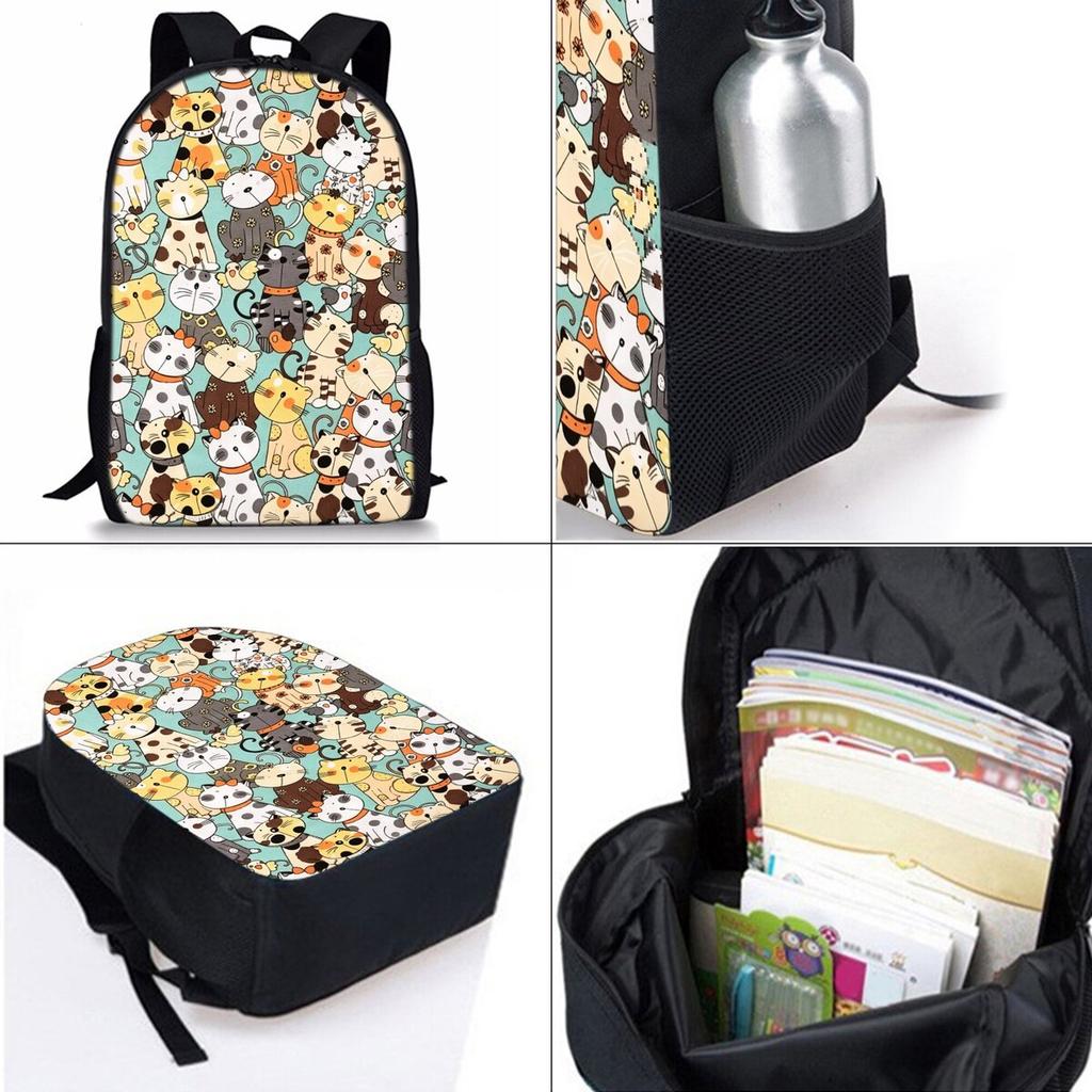 Cute Dachshund Print Cat Three Piece Backpacks Set for Boy and Girls Best Gifts 2D Flat Cartoon School Bag for Children