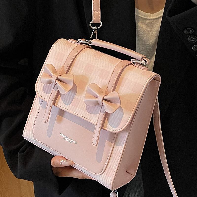 Schoolbag Korean version bow backpack bag women's new foreign style college style girl backpack texture crossbody shoulder bag women