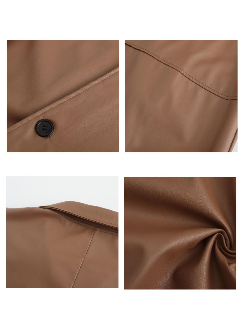 Stilvoller langer Herren-Trenchcoat aus PU-Leder Slim Fit