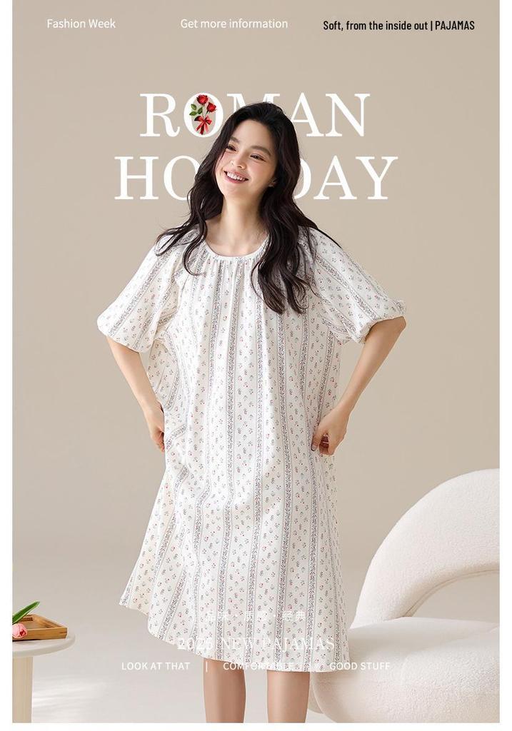 Cooling Modal Cotton Summer Nightgown: Women's Loose Short Sleeve Sleep Dress