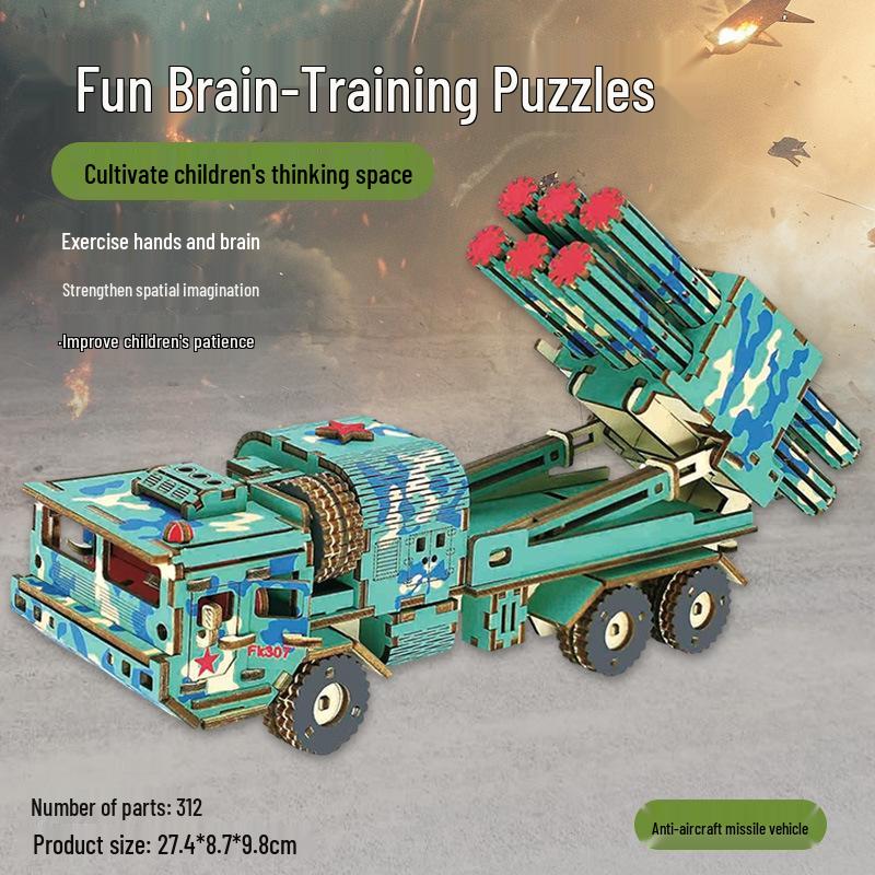 Wooden 3D Military Puzzle Model - Educational DIY Toy for Boys