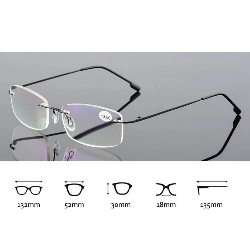 Flexible Ultralight Rimless Reading Glasses Memory Titanium Blue Light Blocking Presbyopic Eyewear Fashion