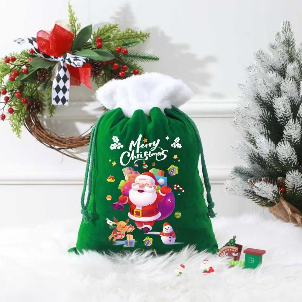 30x40cm Large Christmas Gift Bag Velvet Santa Claus Candy Bags Drawstring Pouch Christmas Eve Party Apple Bag Packaging Bag