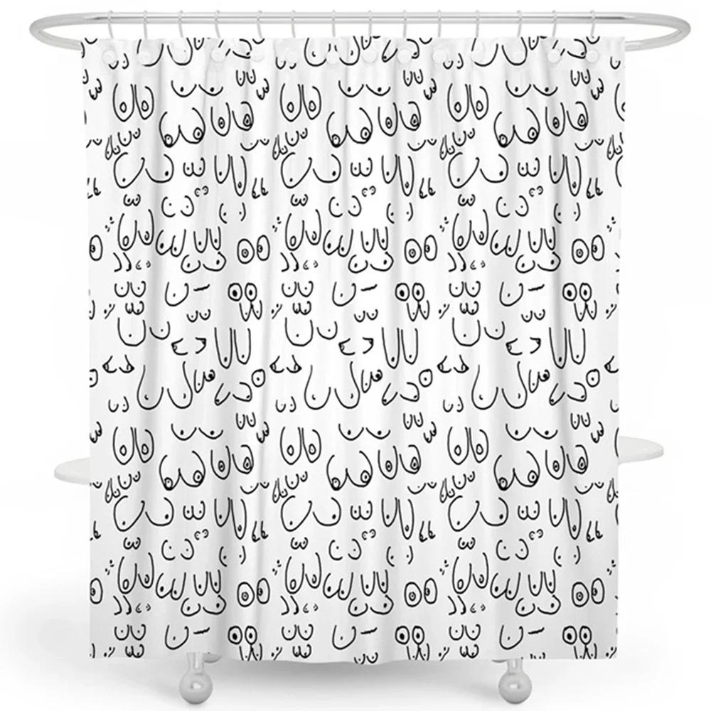 Sexy Boobs Shower Curtain Boob Feminine Feminist Seamless Breast Pattern Bathroom Curtains Polyester Bathroom Screen with Hooks