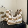 Canvas Large Capacity Bag With Stripes For Casual Daily Use