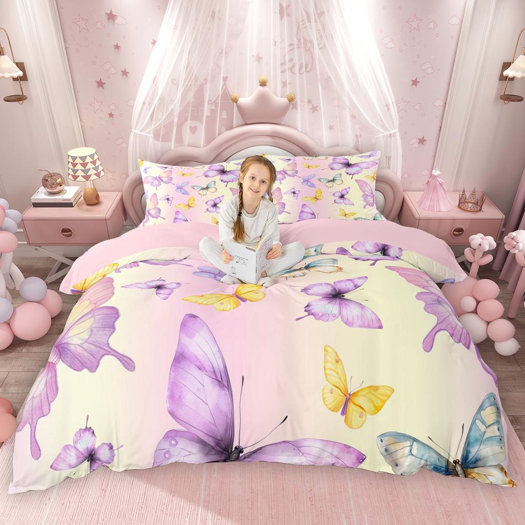 Homewish Chic Butterfly Duvet Cover Set For Girls Spring Garden Flower Quilt Cover Set Wild Animal Floral Bedding Set